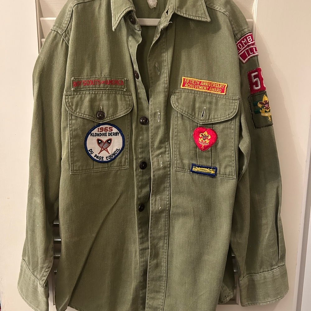 Green Military Style Jacket with Patches